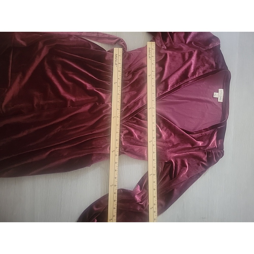 Velvet Burgundy Wrap Dress Long Sleeve Party Elegant Belted Mini gothic emo sexy - Picture 8 of 10